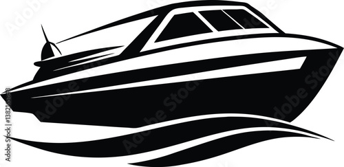 Dynamic Speedboat Silhouette Design – Minimalist Nautical Illustration for Marine and Water Adventure Themes