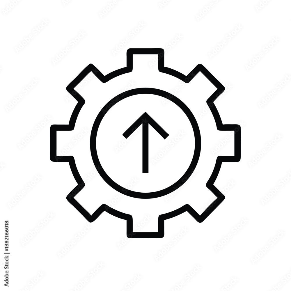 Gear with upward arrow, symbolizing growth and progress. Gear with upward arrow, symbolizing growth and progress.