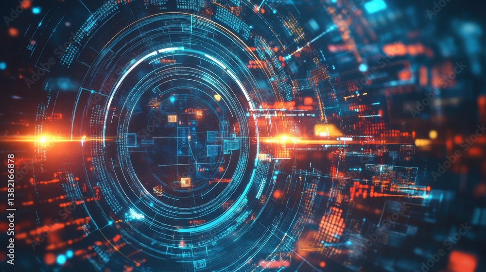 A vibrant digital illustration featuring abstract circular patterns, glowing lines, and data elements, hinting at advanced technology and futuristic themes. A vibrant digital illustration featuring abstract circular patterns, glowing lines, and data elements, hinting at advanced technology and futuristic themes.