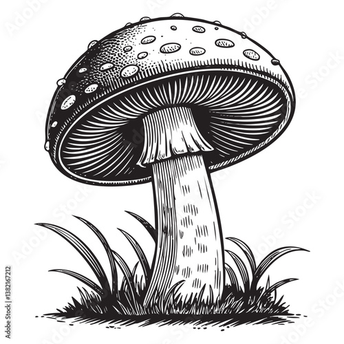 poison mushroom engraving vector illustration