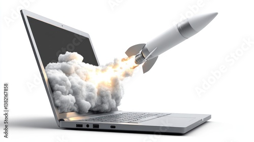 Laptop launch success, depicting speedy technological advancement and startup