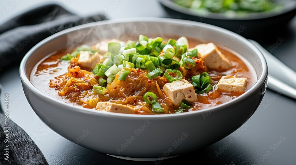 Delicious Bowl of Tofu Vegetable Soup with Fresh Ingredients and Aroma Delicious Bowl of Tofu Vegetable Soup with Fresh Ingredients and Aroma
