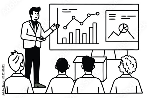 Business professional presenting innovative product ideas to investors during a startup pitch