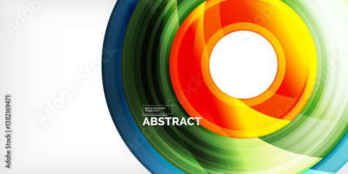 Colorful abstract design. Concentric circles create dynamic visual effect. Bright orange center draws attention. Smooth gradients offer modern aesthetic. Perfect backdrop.
