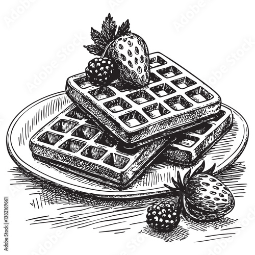 belgium waffles engraving vector illustration