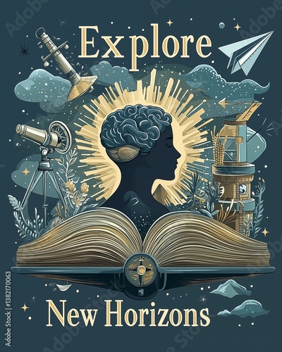 Explore New Horizons Inspirational Illustration - Creative thinking, design inspiration, positive message, graphic art