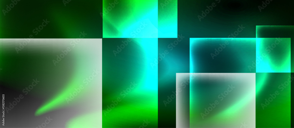 Abstract geometric composition. Overlapping squares, rectangles, gradients. Teal, green, white hues create modern aesthetic. Soft glow, digital art. Abstract geometric composition. Overlapping squares, rectangles, gradients. Teal, green, white hues create modern aesthetic. Soft glow, digital art.