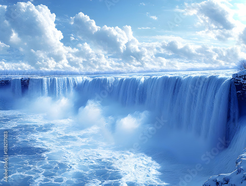 Frozen Waterfall Winter Landscape Illustration