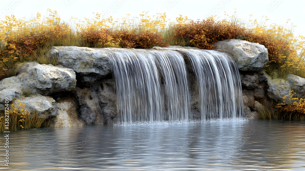 Serene Waterfall 3D Illustration