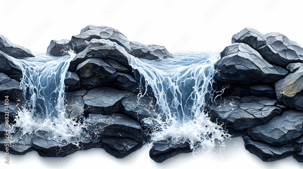 Waterfall Rocks Illustration