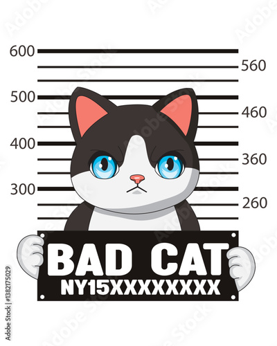 Bad Cat Prisoner With Police Board Illustration
