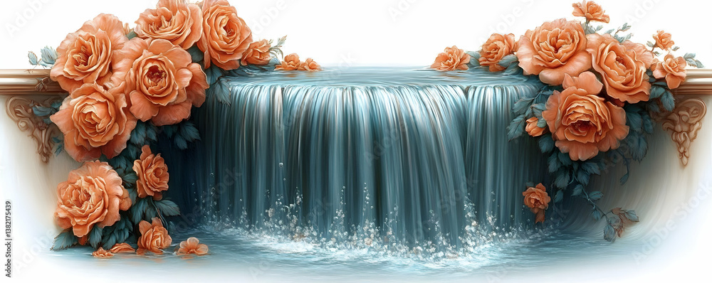 Serene Waterfall Roses Illustration