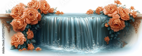 Obraz na płótnie Serene Waterfall Roses Illustration w salonie