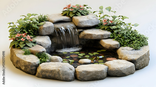 3D Stone Waterfall Garden Illustration