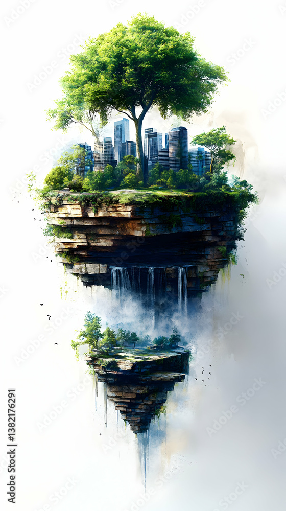 Floating City Island Illustration