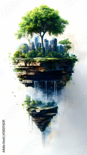 Obraz na płótnie Floating City Island Illustration w salonie