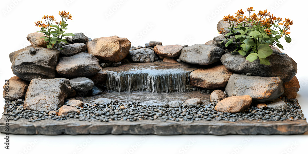 3D Render Waterfall Rockscape Illustration