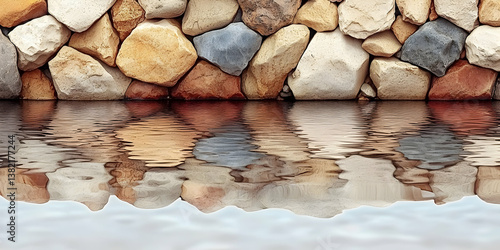 Obraz na płótnie Stone Wall Water Reflection Background w salonie