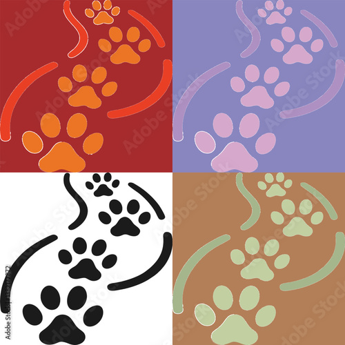 Trail of black fox paw prints suitable for pet product branding, animal care services, wildlife conservation campaigns, naturethemed designs, or outdoor adventure promotions