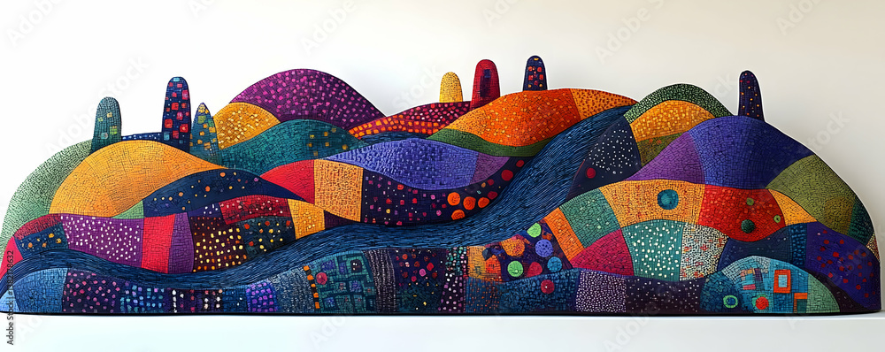 Vibrant Hills Mosaic Illustration