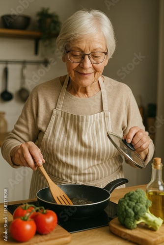 Obraz na płótnie Elderly woman cooking joyfully. w salonie