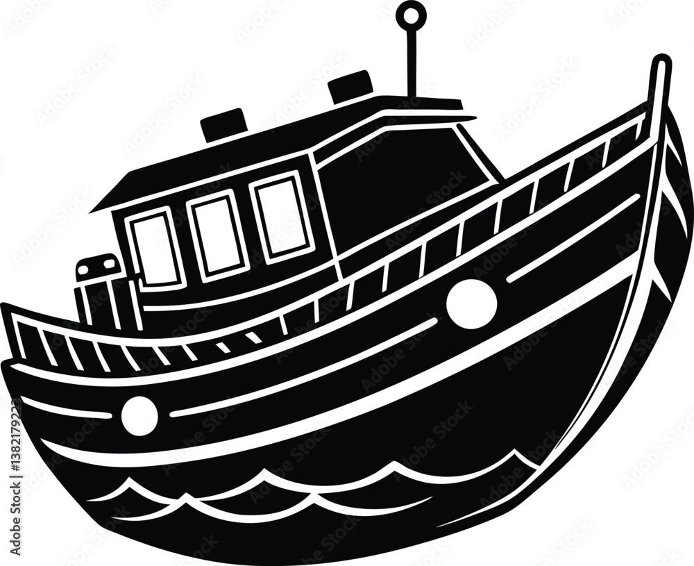 Obraz premium Resilient Lifeboat Silhouette Design – Minimalist Maritime Illustration for Safety and Rescue Themes