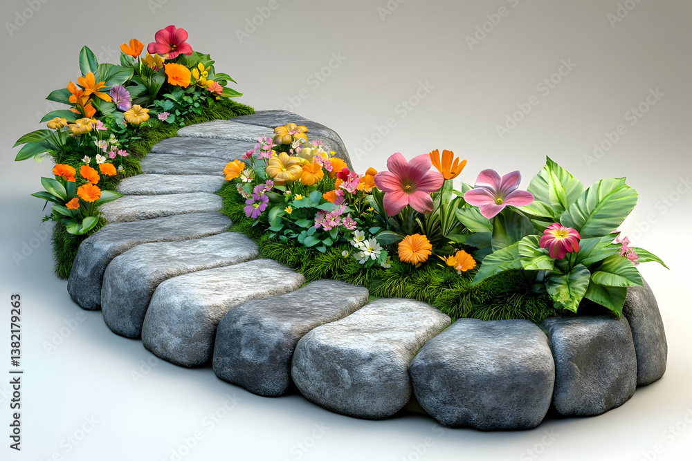 3D Render Colorful Flower Garden Path