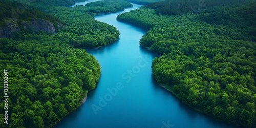 River running through lush green forest