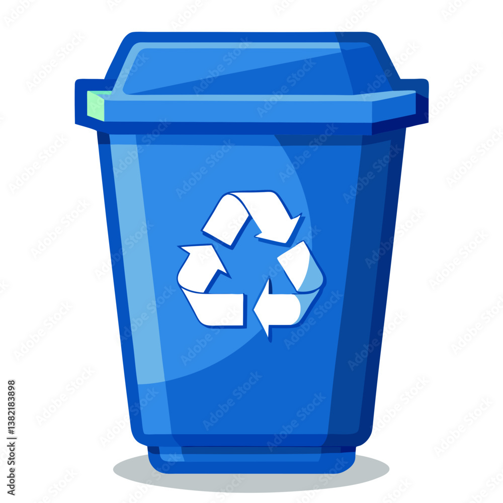 Photorealistic image of a single, vibrant blue recycling bin featuring a clearly visible white recycling symbol. The bin should be clean and well-lit. Photorealistic image of a single, vibrant blue recycling bin featuring a clearly visible white recycling symbol. The bin should be clean and well-lit.