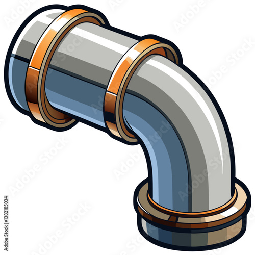 High-resolution image of a seamlessly welded curved elbow pipe joint, showcasing the smooth weld and metallic texture. Detail the curvature and joint precision.