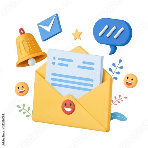 Cheerful Email Notification with Envelope Bell and Emojis