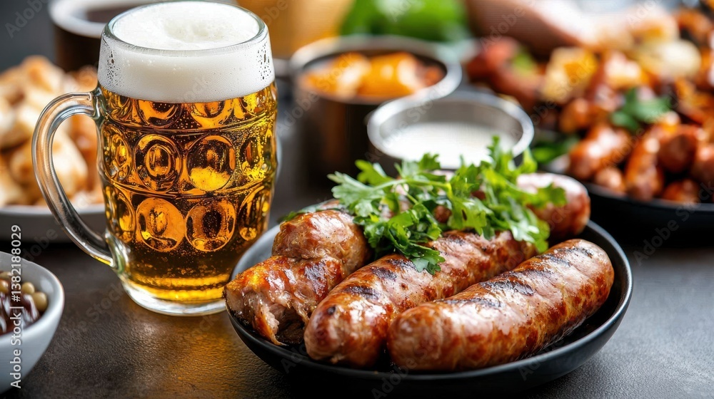 Cozy Table Setting with Beer and Sausages for a Relaxed Gathering Mood Cozy Table Setting with Beer and Sausages for a Relaxed Gathering Mood
