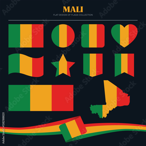 Mali flag flat design of flags stationery shape collection