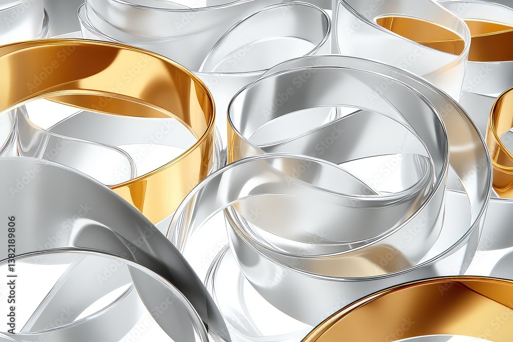 Intertwined metallic rings in gold and silver colors Intertwined metallic rings in gold and silver colors