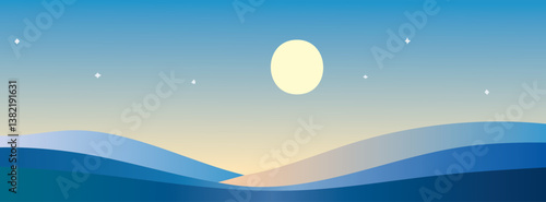 夜月に照らされる山々