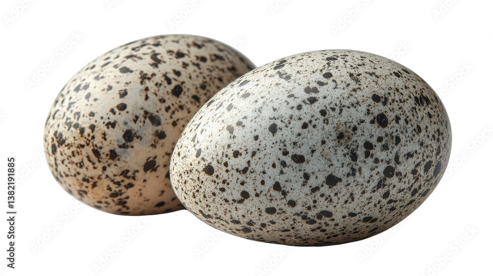Close-up of speckled Eggs: Two speckled eggs, with intricate patterns and textures, displayed against a clean background, conveying the essence of new life and natural beauty. Close-up of speckled Eggs: Two speckled eggs, with intricate patterns and textures, displayed against a clean background, conveying the essence of new life and natural beauty.