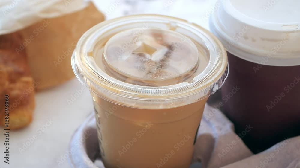 Refreshing iced coffee and hot beverage on a summer afternoon Refreshing iced coffee and hot beverage on a summer afternoon
