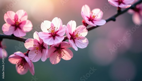 Delicate pink cherry blossoms, intricate branch pattern, nature, spring blossom