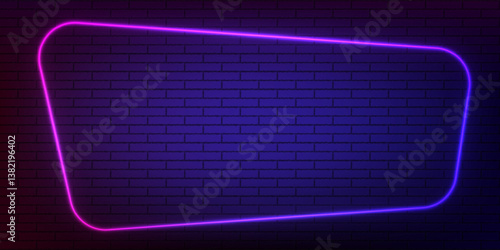 Colorful neon frame lighting on the dark brick wall background. Basic RGB