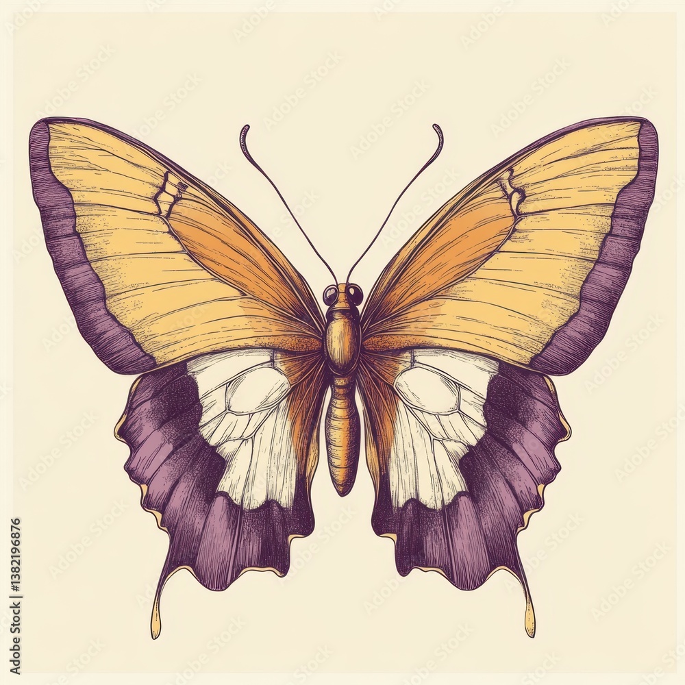 Fototapeta premium Vintage style illustration of butterfly with open wings 