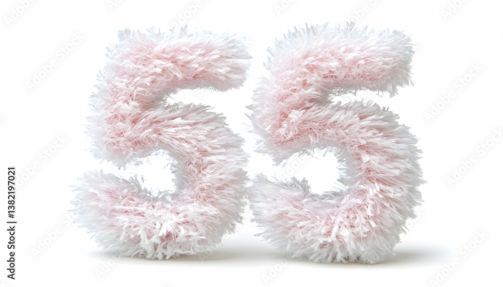 Fototapeta premium Fluffy pink number fifty-five on white