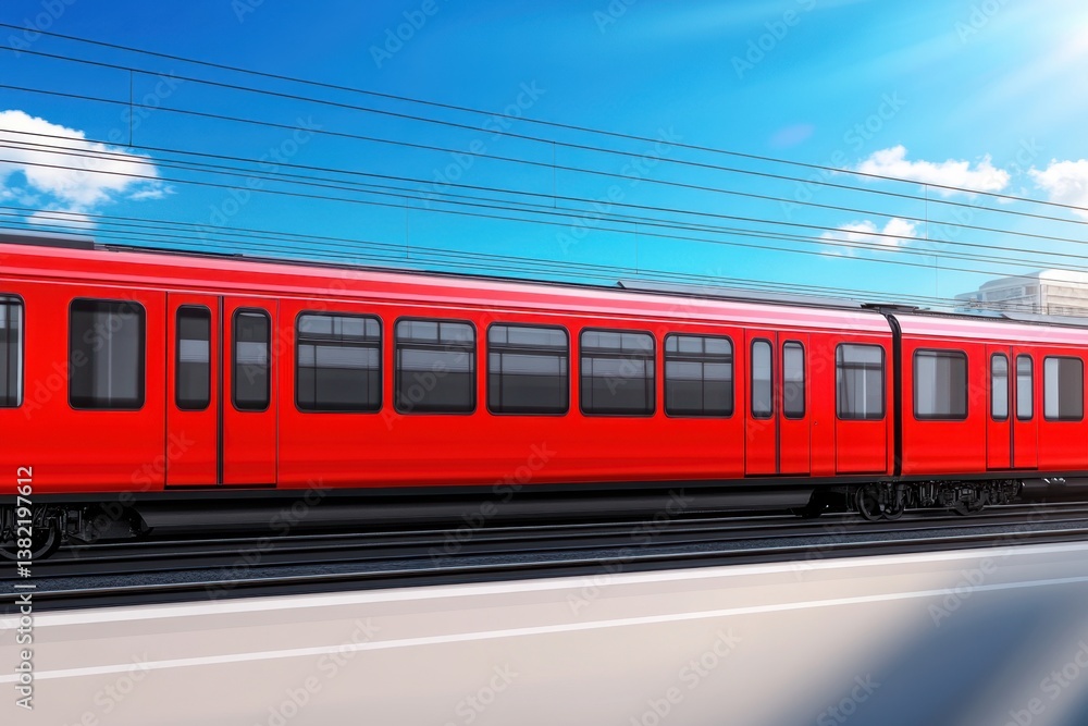 Fototapeta premium Modern red train at station platform