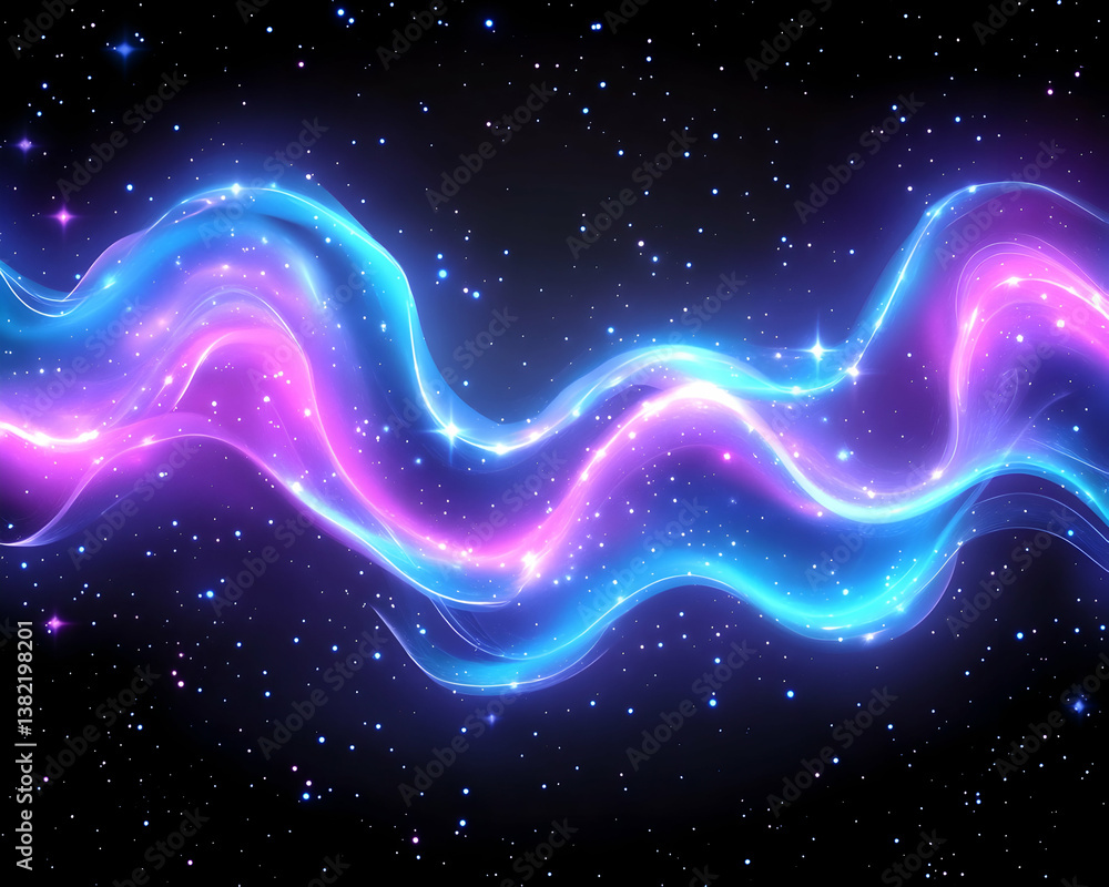 Obraz premium Glowing cosmic wave with vibrant pink and blue hues, set against a starry backdrop