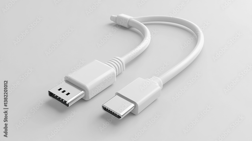 Fototapeta premium A digital cable in white, gold, and silver tones represents the interconnectedness of finance and business through data, symbolizing modern digital connections in an isolated, clean environment.