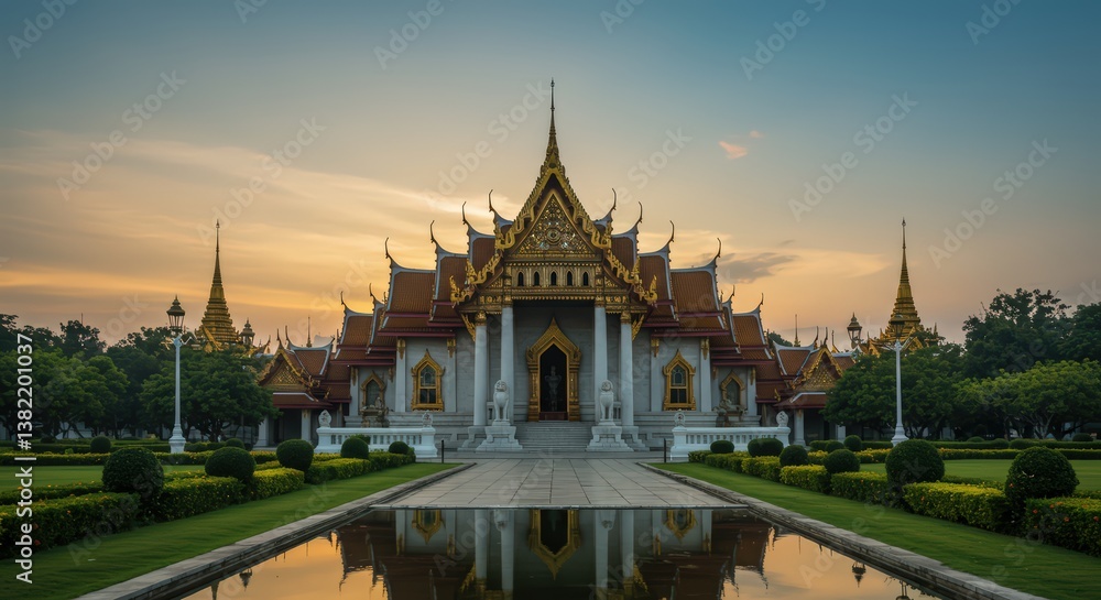 Fototapeta premium Sunset at Wat Benchamabophit Dusitvanaram Ratchawararam Ratchawaramahawihan