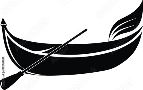 Serene Canoe Silhouette Design – Minimalist Watercraft Illustration for Outdoor Adventure and Tranquil Waters Themes