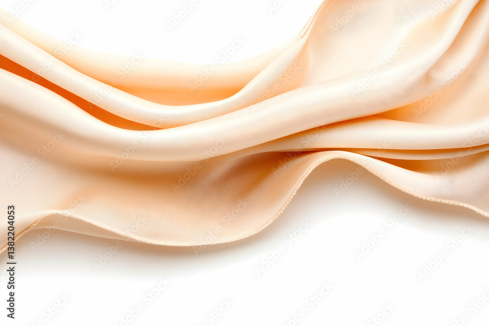 Obraz premium Peach-colored fabric gracefully draped against a white background, showcasing its soft texture and luxurious folds