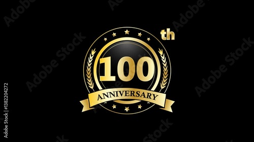 Footage Golden 100 th anniversary label with ribbon