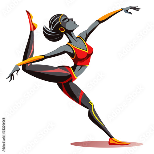A graceful female dancer in mid-stretch, showcasing flexibility and elegance;  long limbs extended, body arched.