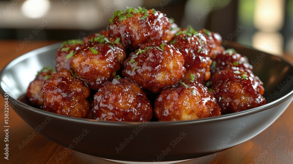 Appetizing BBQ meatballs in a bowl Appetizing BBQ meatballs in a bowl